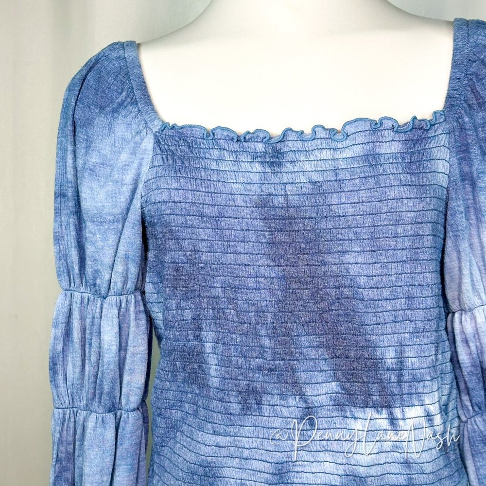 Rewash Blue Tie-Dyed Smocked Ruffle-Trimmed Top - Picture 7 of 10